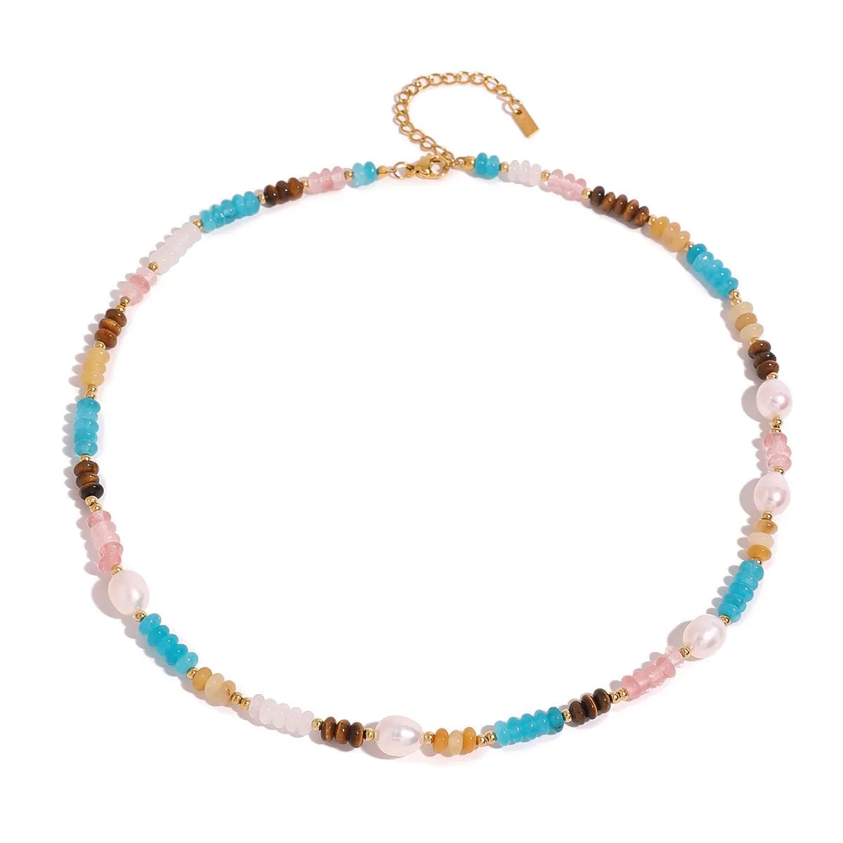 18K Gold Gemstone Beads With Pearl Design High-end Necklace