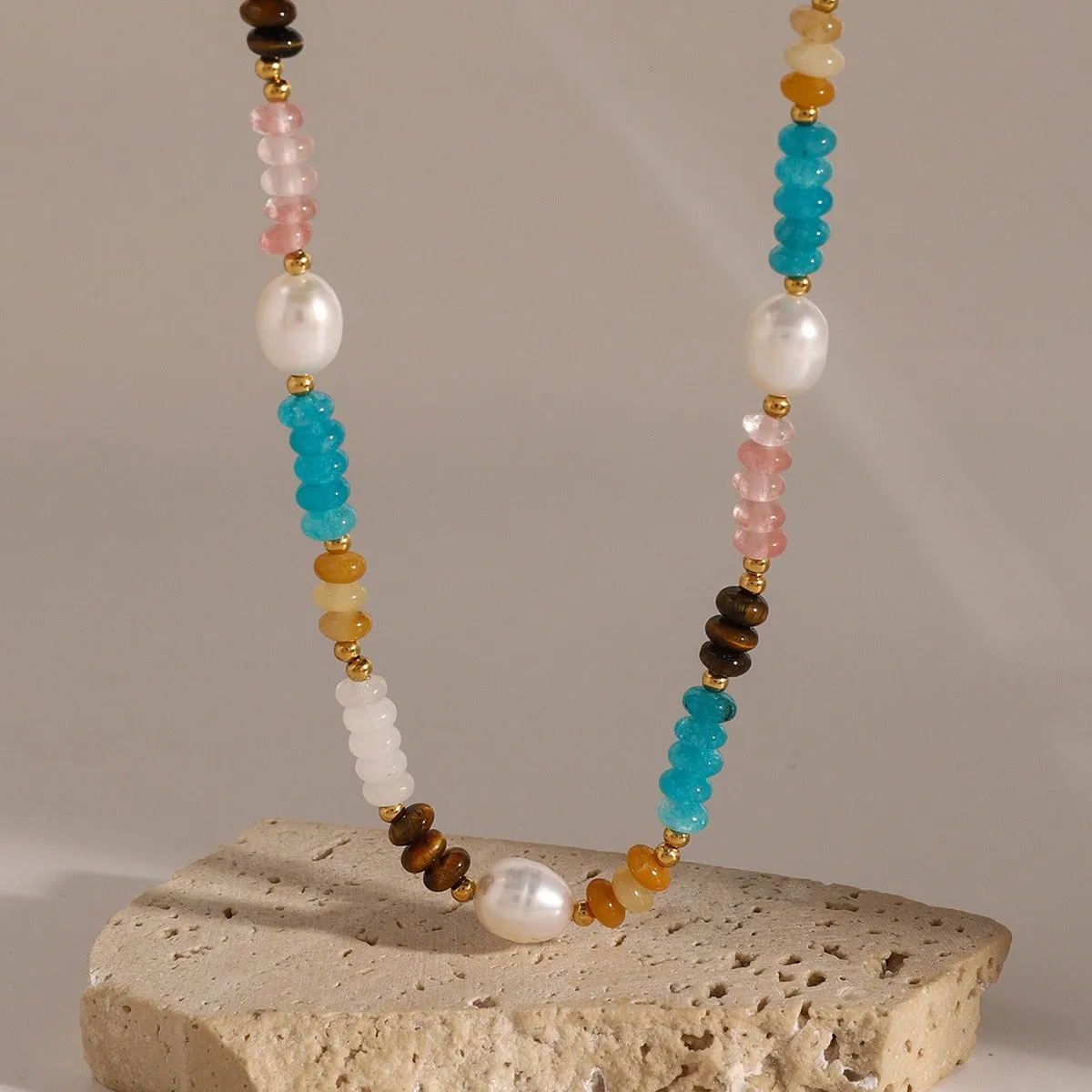 18K Gold Gemstone Beads With Pearl Design High-end Necklace