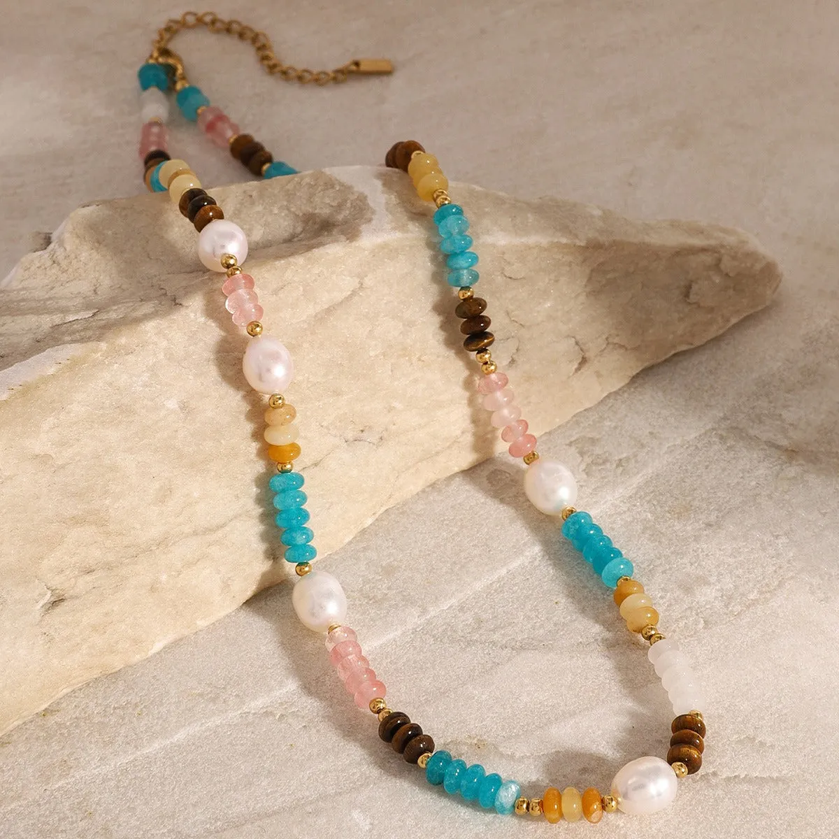 18K Gold Gemstone Beads With Pearl Design High-end Necklace