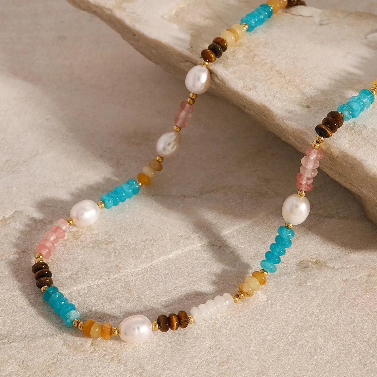 18K Gold Gemstone Beads With Pearl Design High-end Necklace