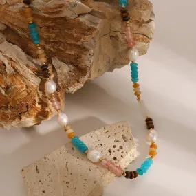 18K Gold Gemstone Beads With Pearl Design High-end Necklace