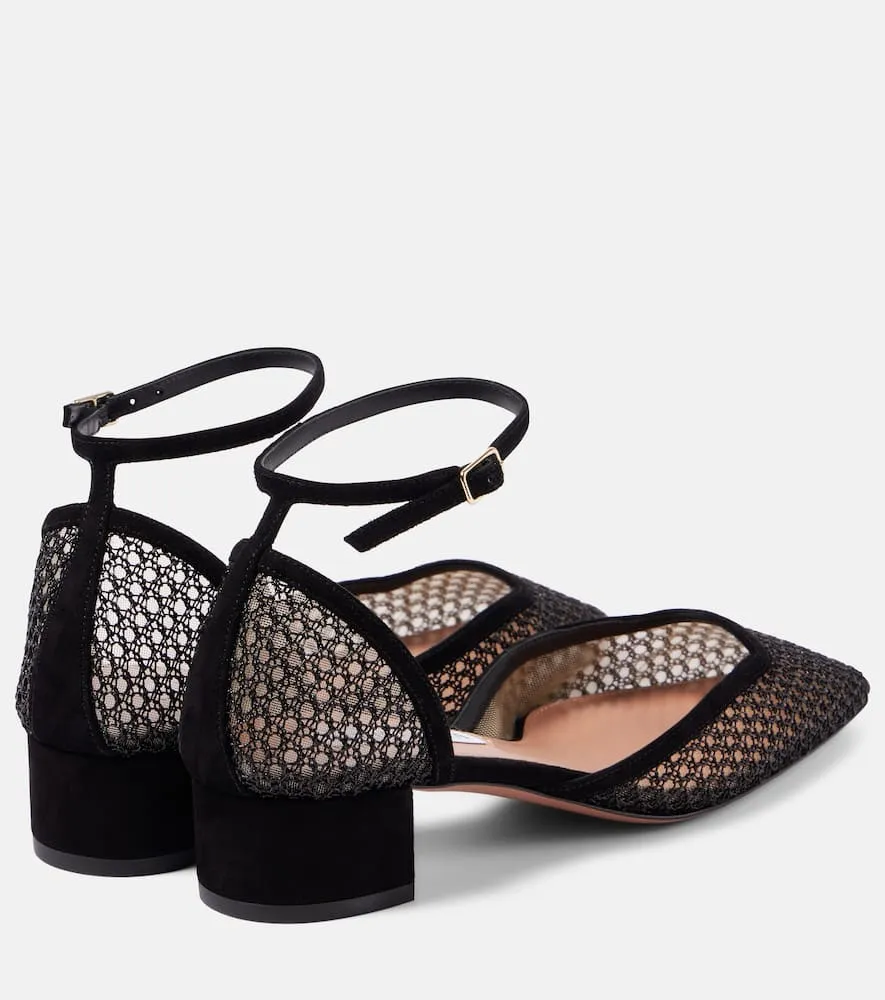 Aquazzura Asha 35 suede-trimmed mesh pumps