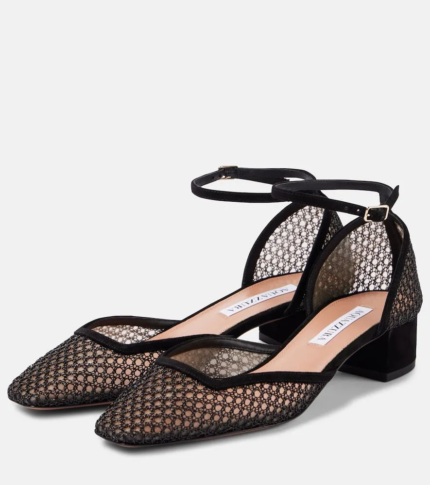 Aquazzura Asha 35 suede-trimmed mesh pumps