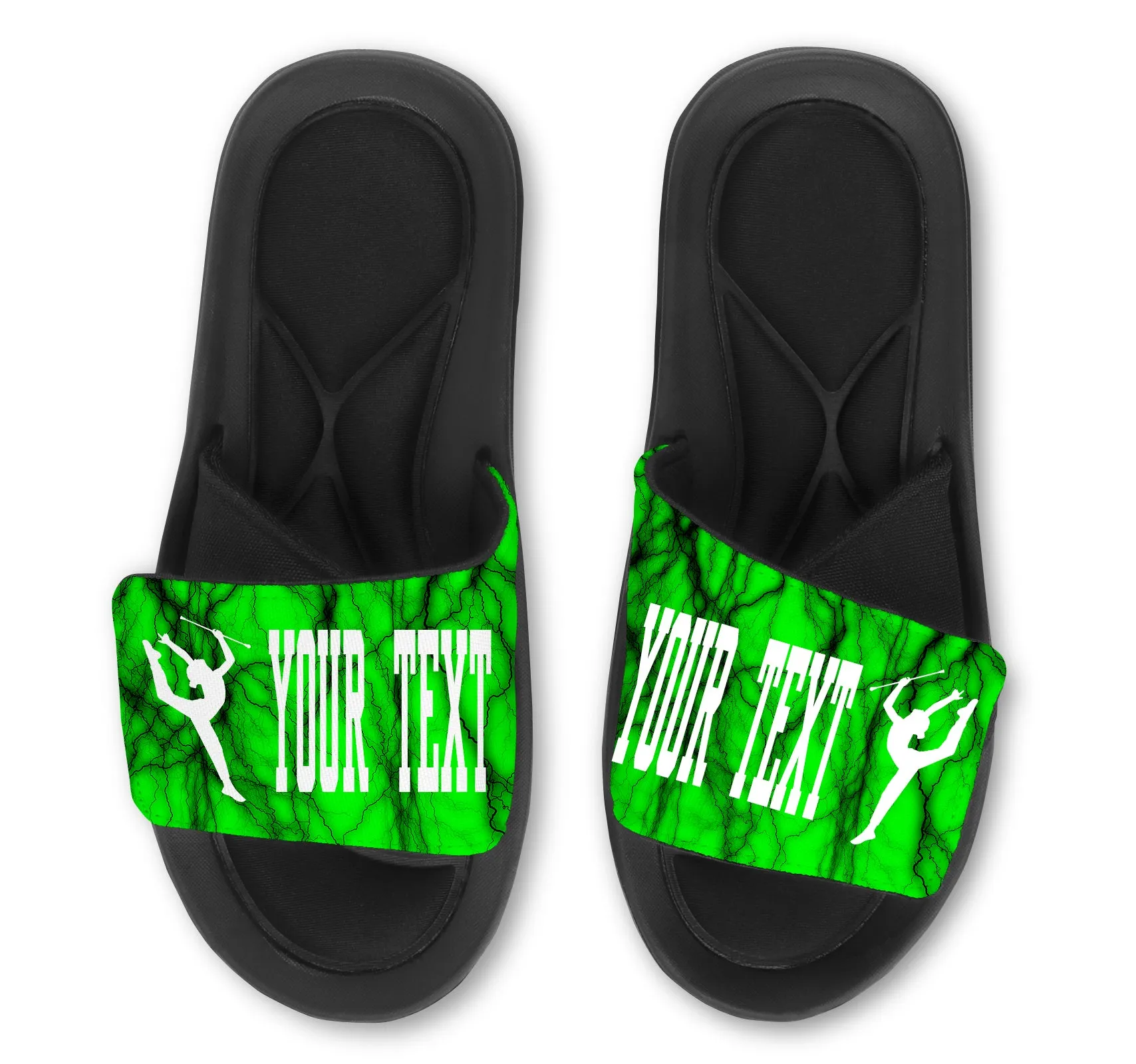 Baton Twirling Custom Slides / Sandals With Lightning Design