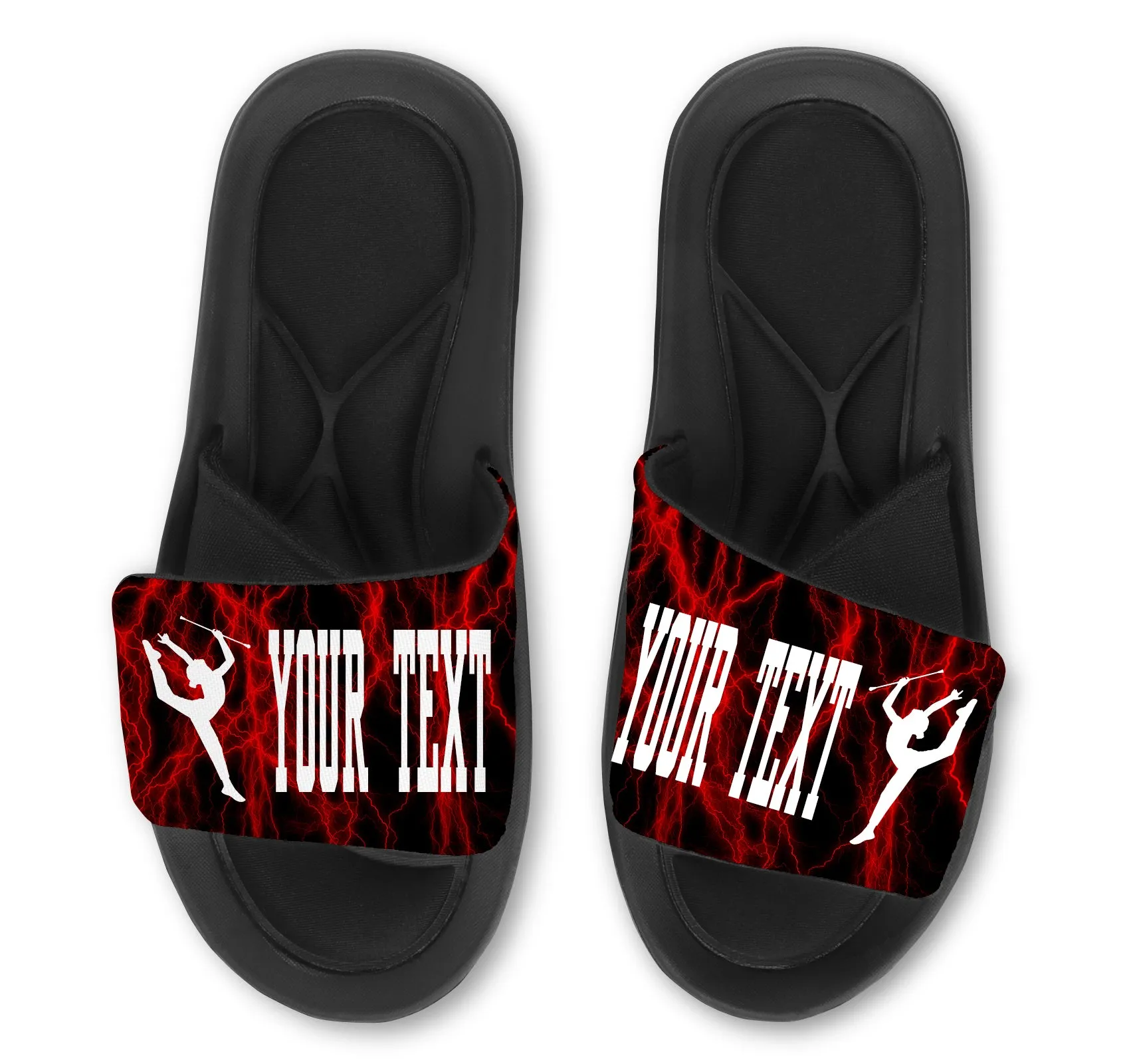 Baton Twirling Custom Slides / Sandals With Lightning Design