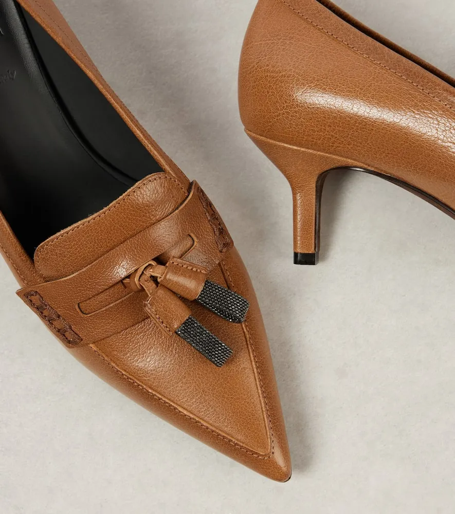 Brunello Cucinelli Monili leather loafer pumps