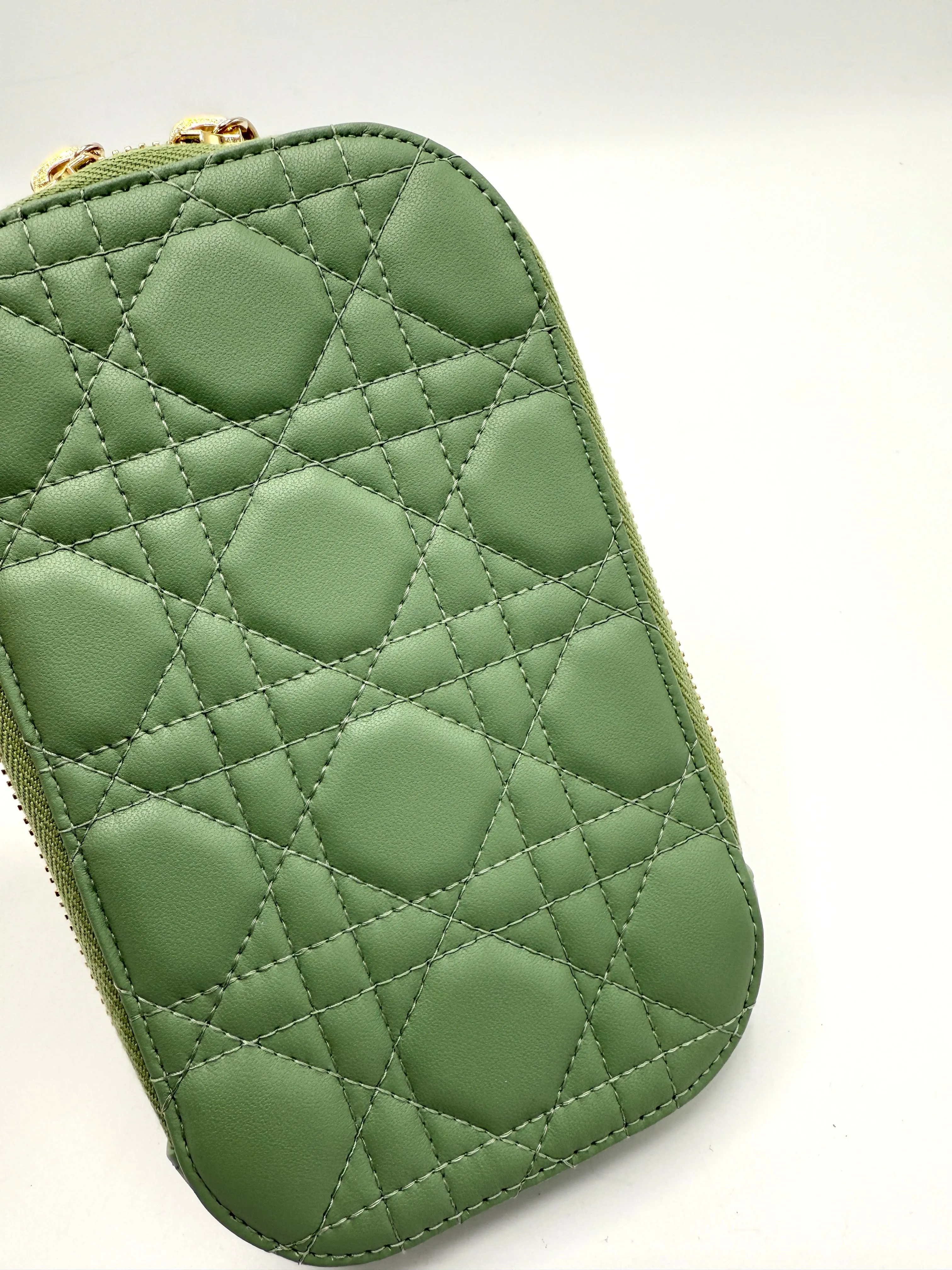 Christian  Sage Green Cannage GHW Vertical Crossbody