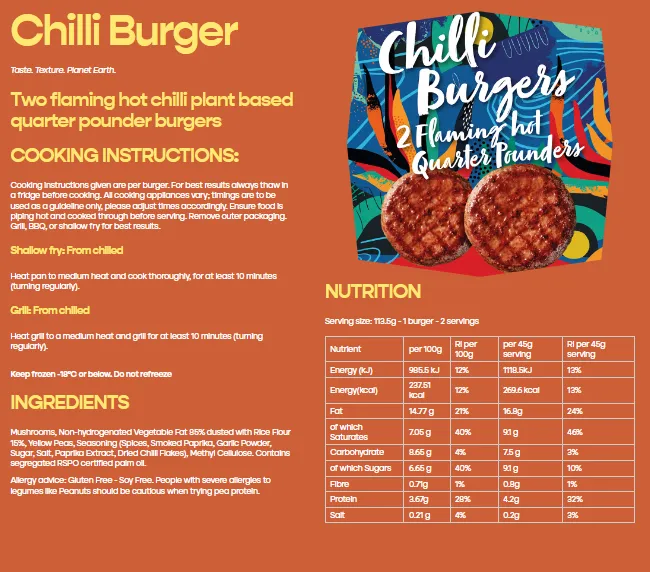 Hooba Chilli Burgers Two Flaming Hot Quarter Pounders 227g