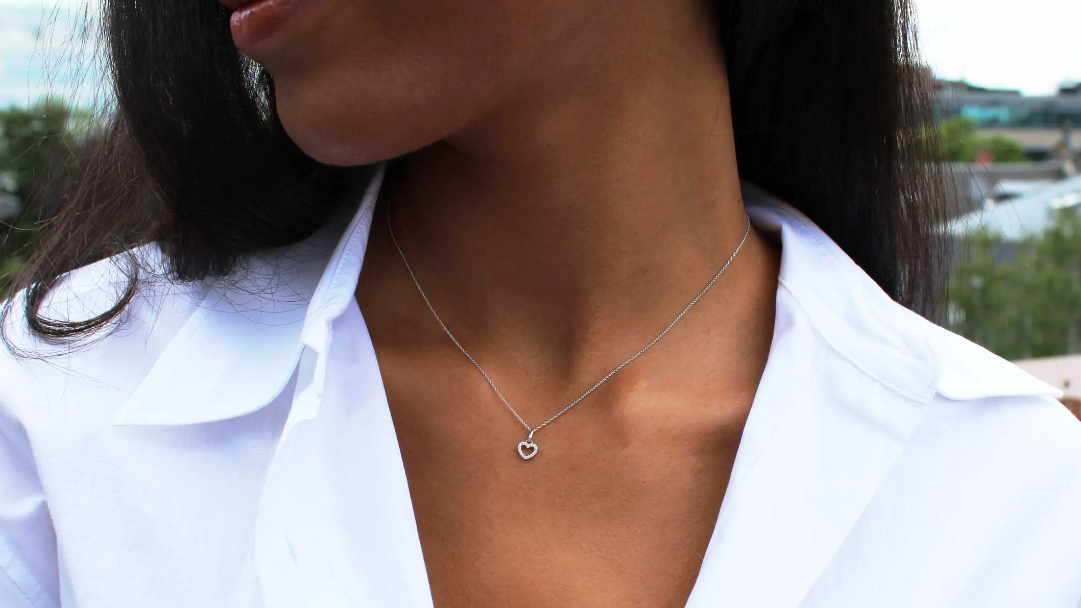 Minimal Diamond Herz Anhänger - 6mm - Weißgold