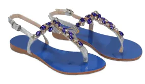 Ventutto Rio Turquoise Blue Crystal Cluster T-Strap Sandal